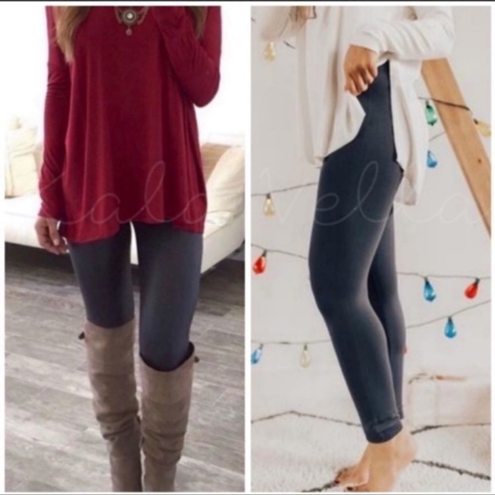 KALA VELLA FLEECE LINED CHARCOAL LEGGINGS ONE …
